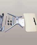 Kick Back And Roll Mobile Laptop Desk assembly parts including metal frame, tabletop, wheels, and instruction manual