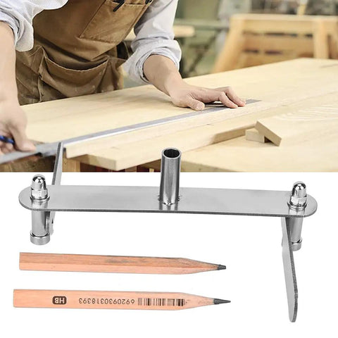 Built Tough Stainless Steel Woodworking Center Finder Marking Gauge with Sharp Scriber Tool, two pencils included, precise layout.