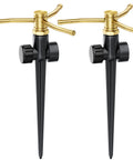 Heavy Duty Metal Lawn Sprinklers Two Pack With Spike Base Automatic Rotary 3 Arm Garden Sprinkler System 360 Degree Coverage For Yard Plants Flower Beds And Patio featuring brass and zinc alloy construction