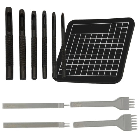 All In One Leather Punch Tool Set 11 Piece With Hollow Punches 1 To 6mm And Diamond Stitching Chisels 1 2 4 6 Prong