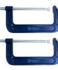 Professional Heavy Duty 6 Inch C Clamps 2 Pack Rugged Malleable Steel Workholding Vise With 1350 Lbs Squeeze Acme Thread Screw And Swivel Pad on white background.