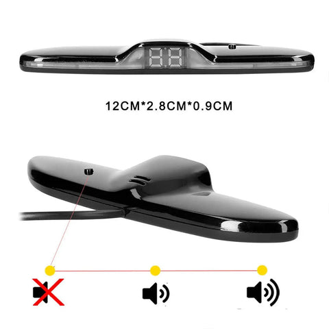 Rear Parking Sensor System With Built In Ultrasonic Sensors, Four Sensor Setup, LED Distance Display, top and side view