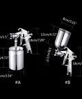 Badass Pneumatic Spray Gun With One Point Five Mm Nozzle W Seven One Model showing dimensions and features for auto paint and furniture finishing.