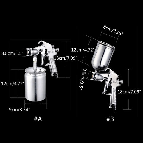 Badass Pneumatic Spray Gun With One Point Five Mm Nozzle W Seven One Model showing dimensions and features for auto paint and furniture finishing.