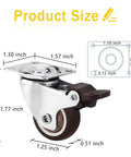 Smooth Riding Low Profile Rubber Casters, Silent 360 Swivel Wheels For Home Office Desks And Furniture, size dimensions with mounting plate detailed.