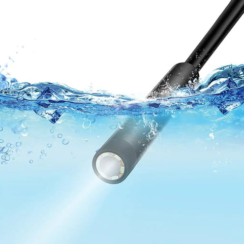 Dual Lens Endoscope Camera With Light, DIY-Friendly Borescope Tool submerged, showing IP67 waterproof capability