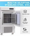 Super Chill Ultra Low Temperature Lab Freezer With Kickass Cryogenic Cooling features a built-in adjustable stainless steel shelf.