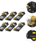 Six Pack Breadboard Power Supply Modules USB DC Regulated Low Voltage Board With Five Volt And Three Point Three Volt Outputs For Breadboards Ideal For School Lab And Hobby Projects, six black PCB modules