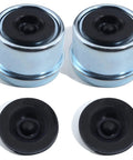 iBroPrat trailer axle dust caps set: two chrome caps with black rubber centers and two rubber plugs for 1.98-in hubs
