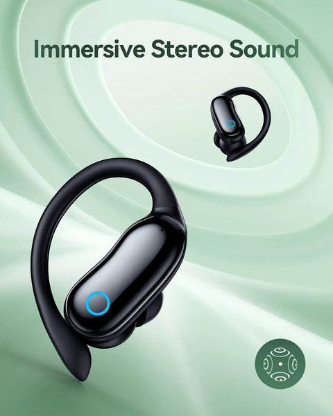 Active Noise Cancelling Wireless Earbuds With Earhooks 96 Hours Playback Dual Battery Display Bluetooth Stereo Bass