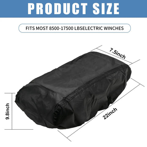 Heavy Duty Winch Cover For 8500 To 17500 Lb Models, black size illustration with dimensions 22x7.5x9.8 inches.