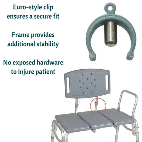 Heavy Duty Bariatric Tub Transfer Bench With Back, Adjustable Height, Euro-style clip, frame stability, safe design