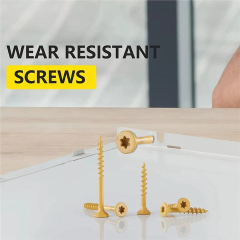 100 Piece Carbon Steel Flat Head Wood Screws Set For DIY Projects With Dual End Locking Threads Hidden Joint Strength sharp spirals