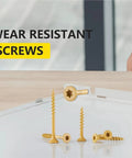 100 Piece Carbon Steel Flat Head Wood Screws Set In Sizes 8 9 10 M2x4 Self Tapping For Quick Rock Solid Wood Joints Your Go To Diy Fasteners For Cabinets Furniture And Everyday Woodworking Projects. wear resistant wood screws on display