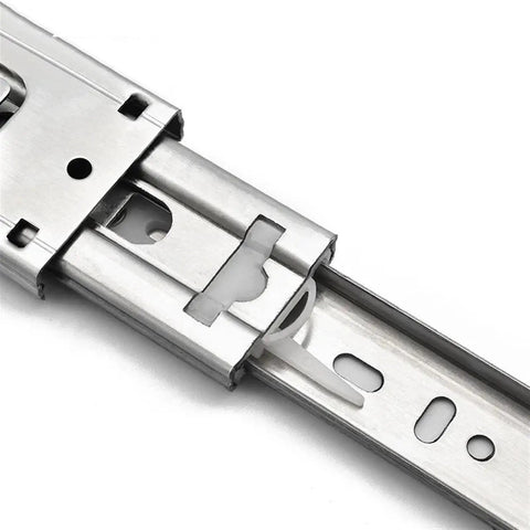 Full Extension Drawer Slides Stainless Steel Soft Close Three Section Drawer Rails showing detachable quick release latch