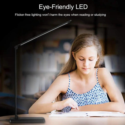Go-To Multifunctional LED Desk Lamp With USB Charging Port, Five Lighting Modes And Auto Timer in a home study setting