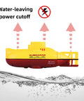 Mini RC Submarine Waterproof Remote Control Boat Toy for Kids with 360 Degree Rotating Propeller in bright yellow showing water-leaving power cutoff feature