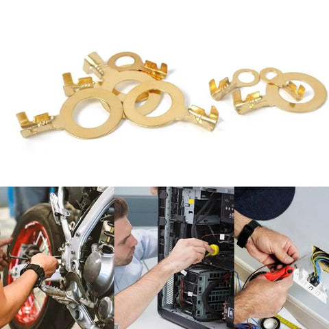Top Shelf Heavy Duty Non Insulated Ring Terminals Solid Brass O Style Wire Connectors Pro Pack M3 M4 M5 M6 M8 M10 displayed with applications.