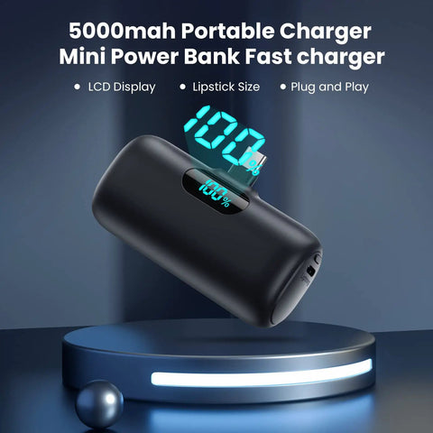 Slick Mini Portable Charger Power Bank 5000mAh Usb C Pd Fast Charging For iPhone 17 16 15 Series And Samsung Android with LCD.
