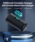 Ultra Compact 5000mAh Power Bank 15W PD Fast Charge LCD Screen with percentage display, mini size, pocket friendly.