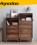 Wooden dresser with Five Pack Bamboo Shape Drawer Pulls in Antique Brass Finish, showcasing zinc alloy cabinet hardware on drawers.