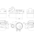 Technical drawing of Dust Shoe Cover For CNC Router 80mm Spindle With Magnetic Suction, dimensions and design details shown.