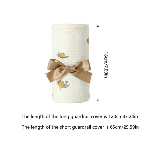 Bed Rail Teething Protector For Sides And Corners, Breathable Cotton Gauze Cover Keeps Gums Safe And Dry, rolled with bow