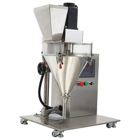 Compact Desktop Semi Automatic Powder Filling Machine Featuring No Sweat Setup And Consistent 10 To 200 Gram Dosing For Coffee Milk Sugar Feed And Bulk Granules, stainless steel design.