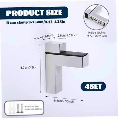 Set Of 4 F Shaped Glass Shelf Brackets Adjustable Zinc Alloy Wall Mounts For Home Kitchen And Bathroom product dimensions