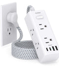 Ultimate Desktop Power Strip With 6 Outlets And 4 USB Ports Including 2 USB C Fast Charge Ports, coiled flat plug cord in outlet