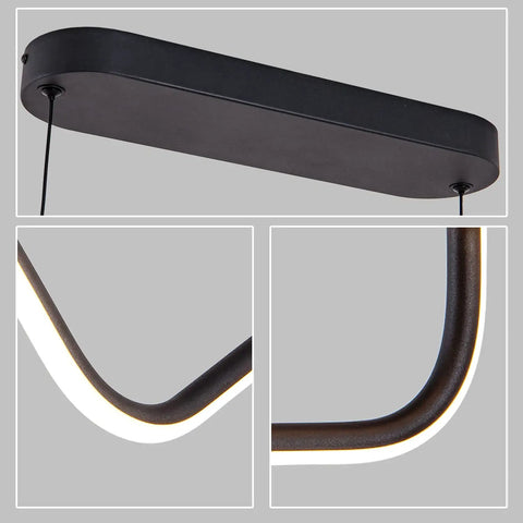 Close-up details of Modern Linear Dimmable LED Pendant Light, Two-Light Fixture For Kitchen Island Dining Room Bar, Black Finish