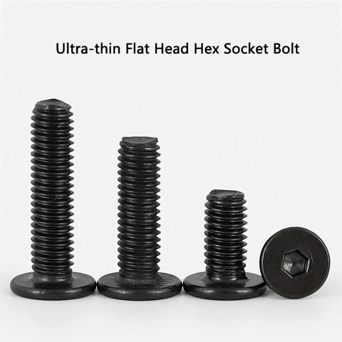 Fifty Pack Built Tough M3 X 8 mm Hex Socket Cap Bolts In 304 Stainless Steel With A Matte Black Finish shown in various lengths.