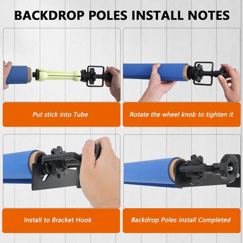 No Sweat 3 Roller Photography Backdrop Stand With Reliable Ceiling Or Light Stand Mount, Handles Standard Pipe Tubing, Includes Hooks And Telescoping Rods For Knockout Home Studio Clips