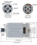 Diagram of RS550 DC Motor 8.2mm Gear 14 Teeth Micro Motor 21V 28000RPM High Speed Electric Saw Motor dimensions and features.