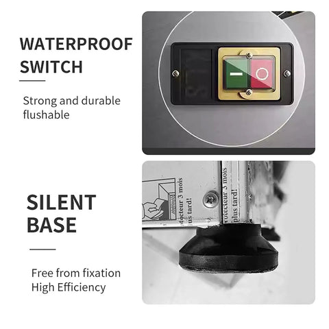 Waterproof switch and silent base close-up of Badass Commercial Electric Food Dehydrator With Rapid 60 Second Drying.