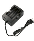 Two Slot 18650 Battery Charger For Li Ion Rechargeables 4.2V With Smart IC Auto Stop When Full US Plug Charger No Fuss Universal 18650 26650 Compatible Battery Charger, black dual-slot charger with US plug
