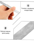 Heavy Duty Five Piece Manganese Steel Woodworking Scraper Kit For Cabinet Polishing And Furniture Scraping Curved Blades in use with a hand holding a scraper blade.
