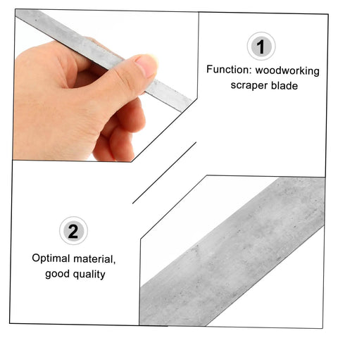 Heavy Duty Five Piece Manganese Steel Woodworking Scraper Kit For Cabinet Polishing And Furniture Scraping Curved Blades in use with a hand holding a scraper blade.