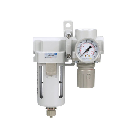 SAU420-N04G Compressed Air Filter Regulator Combo Half Inch NPT With Poly Bowl Manual Drain Bracket Gauge 10 Micron Element for Industry