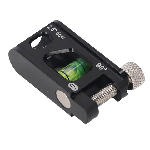 Pro Grade Magnetic Pipe Level Tool For Electrical Conduit Routing Black Die Cast Aluminum with level bubble and knob.
