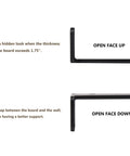 Heavy Duty Floating Shelf Brackets 11 Inch Set For Wall And Garage Shelves Black Powder Coated Steel showing open face options.