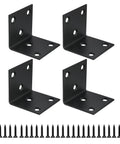 Rock Solid Built Tough Heavy Duty Black Stainless Steel L Brackets 4 Pack for Furniture with screws, 1.8x1.8x1.92 inch size.