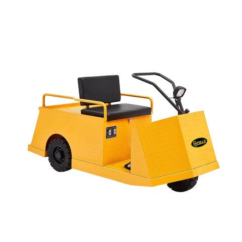 Top Notch 1100 Lbs Electric Tow Tractor Tugger Cart for Tough Material Handling with ergonomic bucket seat and steel frame.