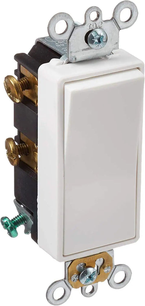 Decora Plus Rocker Double Pole AC Quiet Switch 20 Amp 120 To 277 Volt Back And Side Wiring Heavy Duty White