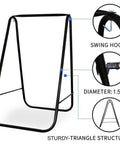 Heavy Duty Hammock Chair With Stand For Indoor Outdoor Use Triangular Support Frame 500 Lbs Weight Capacity Includes Two Cushions Space Saving Swing Chair For Porch Backyard Or Poolside Dark Grey, featuring swing hook and sturdy triangle structure.