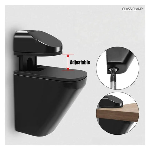 Beefed-Up Shelf Clamp Set 4 Pack for Wood and Glass adjustable wall mount bracket with anti-slip floating design.