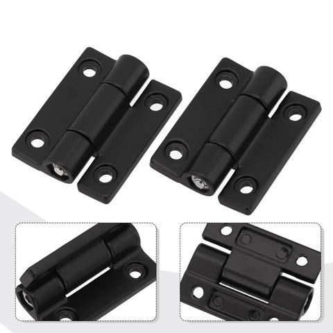 Two black adjustable torque cabinet hinges with 360° rotation and mounting plates