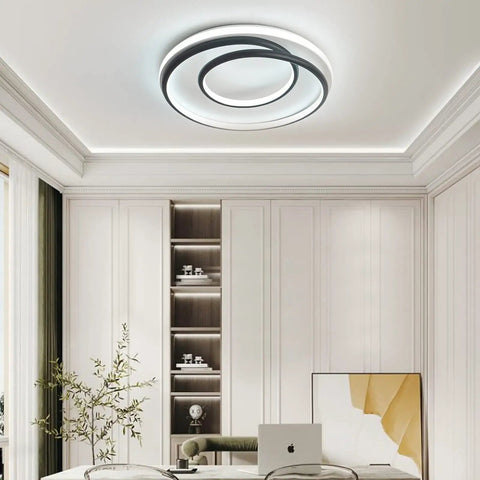 LED Flush Mount Ceiling Light Lit 12 Inch Round 48W 6000K Cool White Modern Fixture for bright sleek room elegance.
