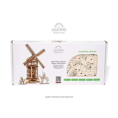 Mechanical Wooden 3D Puzzle Tower Windmill Kit For Adults And Teens, Interactive Gear Driven Construction Set box front view