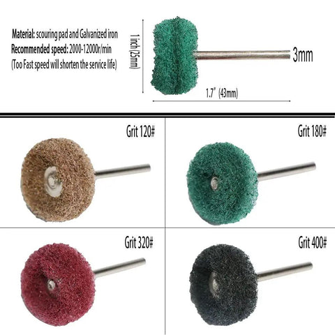 50Pcs Abrasive Buffing Wheels Set For Rotary Tools 3mm Shank Grit 180 Green Mini Scouring Pads Polishing Kit For Rust Removal Deburring On Metal Surfaces And Fine Detail Polishing For Jade Ceramic Glass Wood Stainless Steel